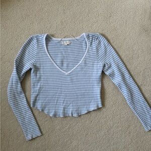 Striped V-Neck Long Sleeve Top